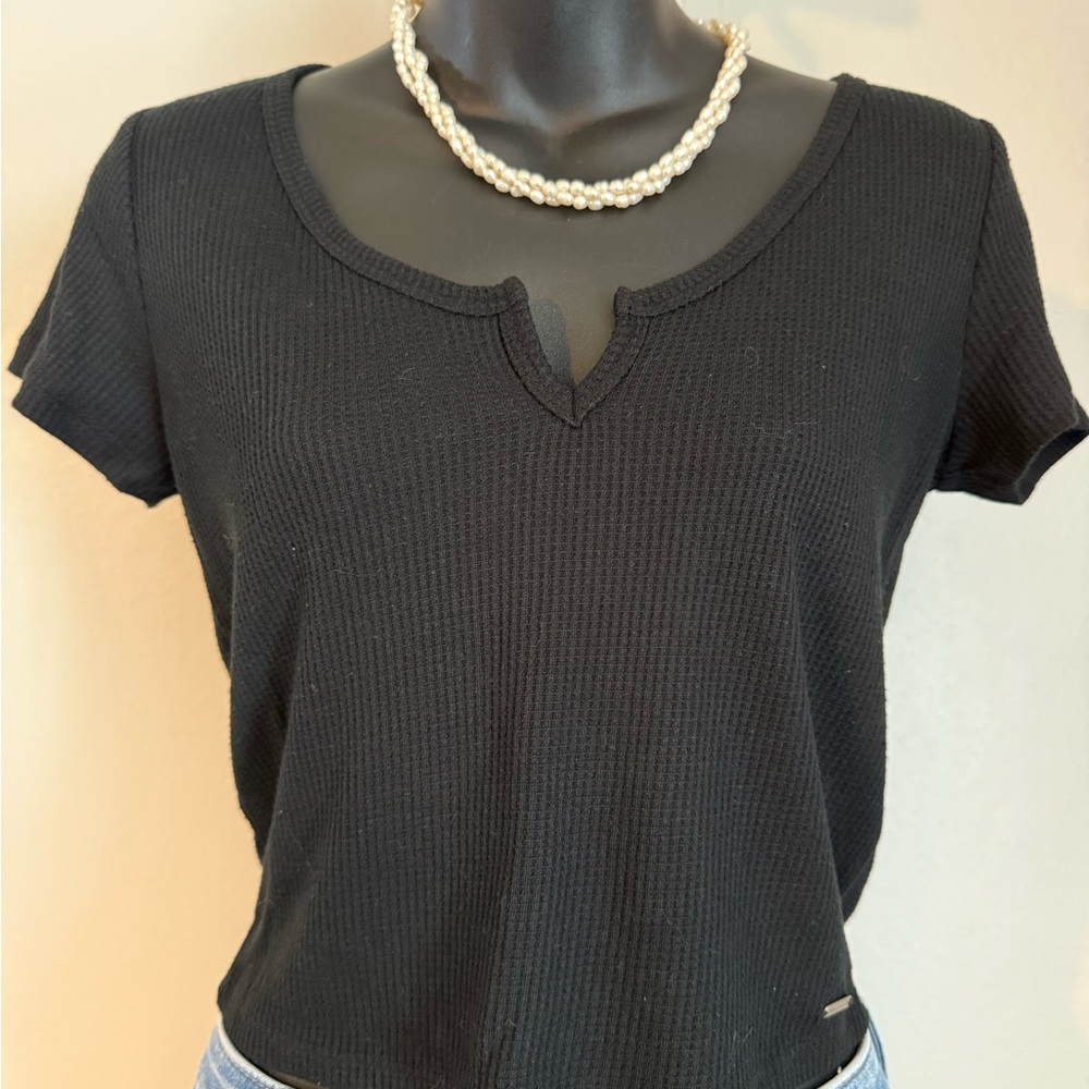 Hollister Black Fitted Ribbed Short Sleeve Tee